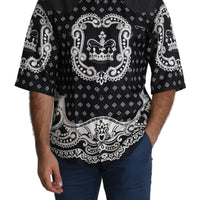 Black Bandana Print Silk Men Casual Shirt