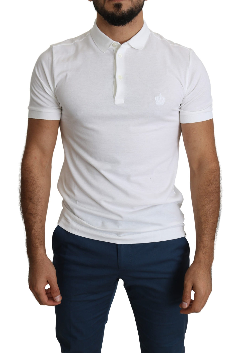 White Cotton Crown Logo Top Polo  T-shirt