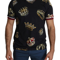 Black Cotton Jersey Crown Print T-shirt