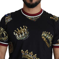 Black Cotton Jersey Crown Print T-shirt