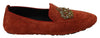 Orange Leather Moccasins Crystal Crown Slippers Shoes