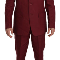 Two Piece 3 Button Bordeaux Linen Solid Suit