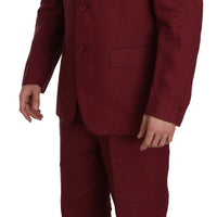 Two Piece 3 Button Bordeaux Linen Solid Suit