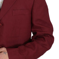 Two Piece 3 Button Bordeaux Linen Solid Suit