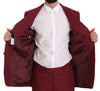 Two Piece 3 Button Bordeaux Linen Solid Suit