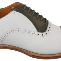 Brown White Leather Derby Brogue Shoes