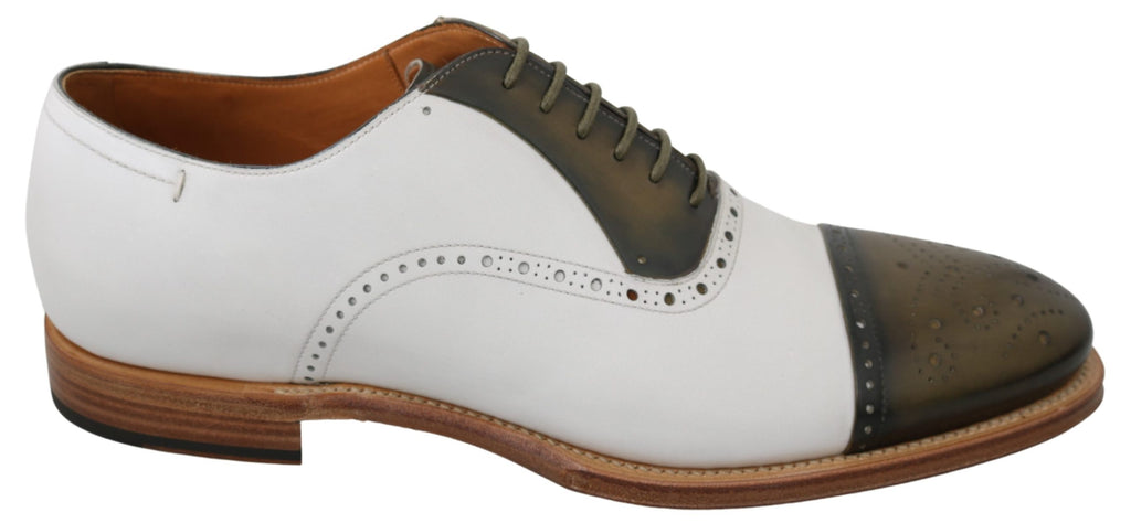 Brown White Leather Derby Brogue Shoes