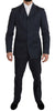 Two Piece 3 Button Cotton Blue Solid Suit