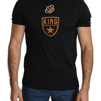 Black King Crown Patch Men Top Cotton  T-shirt