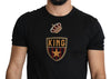 Black King Crown Patch Men Top Cotton  T-shirt