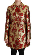 Red Gold Floral Brocade Cape Coat Jacket