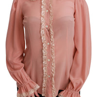 Pink Silk Gold Sequin Lace Blouse Shirt