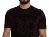 Brown Floral Motif Logo Print Cotton T-shirt