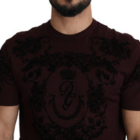 Brown Floral Motif Logo Print Cotton T-shirt