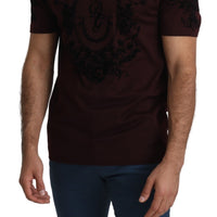 Brown Floral Motif Logo Print Cotton T-shirt