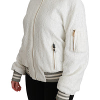 White Lace Full Zip Bomber Coat Cotton Jacket