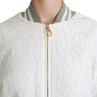 White Lace Full Zip Bomber Coat Cotton Jacket