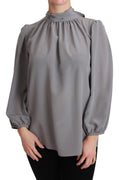 Gray Silk Neck Scarf Bow Blouse Shirt