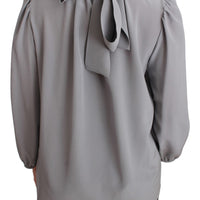 Gray Silk Neck Scarf Bow Blouse Shirt