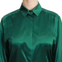 Green Collared Blouse Shirt 100% Silk Top