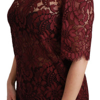 Maroon Floral Lace Elbow Sleeves Top Blouse