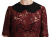 Maroon Floral Lace Elbow Sleeves Top Blouse