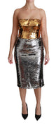 Gold Silver Sequined Bodycon Midi Dress