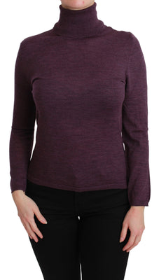 Purple Turtleneck Long Sleeve Pullover Top Wool Sweater