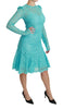 Blue Lace Knee Length Sheath Cotton Dress