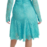 Blue Lace Knee Length Sheath Cotton Dress