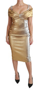 Gold Silver Bodycon Sheath Midi Dress