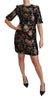 Black Floral Brocade Sheath Mini Dress