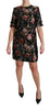 Black Floral Brocade Sheath Mini Dress