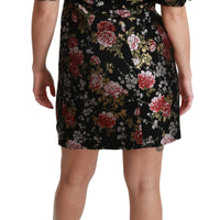 Black Floral Brocade Sheath Mini Dress