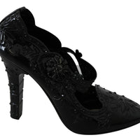 Black Floral Crystal CINDERELLA Heels Shoes