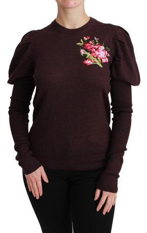 Maroon Floral Wool Pullover Sweater