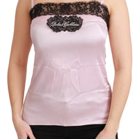 Silk Black Lace Top Pink Tank Blouse