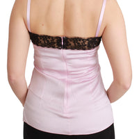 Silk Black Lace Top Pink Tank Blouse