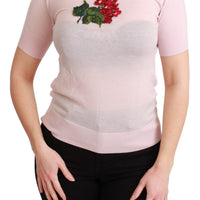 Pink Floral Embroidered Blouse Cashmere Top