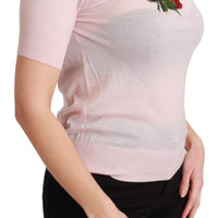 Pink Floral Embroidered Blouse Cashmere Top