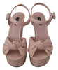 Pink Crystal Wedge Leather Sandals Shoes