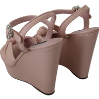 Pink Crystal Wedge Leather Sandals Shoes