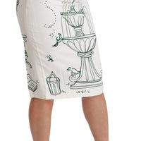 Green Fairy Tale Print Stretch White Skirt