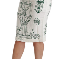 Green Fairy Tale Print Stretch White Skirt