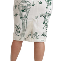 Green Fairy Tale Print Stretch White Skirt