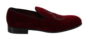 Red Velvet Crown Embroidered Loafers  Shoes