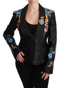 Black Brocade Crystal Blazer Jacket