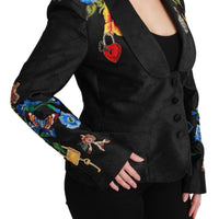 Black Brocade Crystal Blazer Jacket