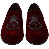 Red Velvet Crown Embroidered Loafers  Shoes