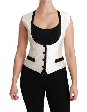 White Sleeveless Waistcoat Slim Silk Top Vest